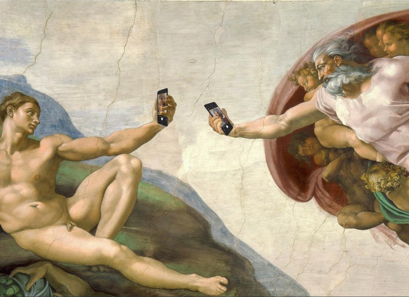 Proyecto diario publicado en su Instagram "God & Adam Taking Selfies Michelangelo x Ji Lee Collaboration" 
