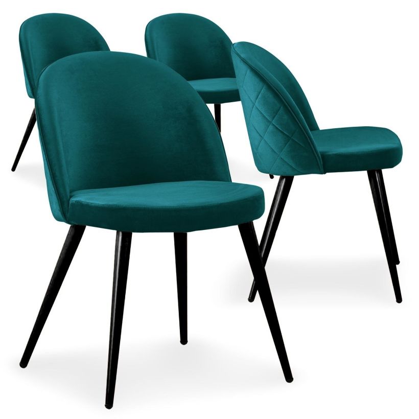 PROYECTO DISEÑO INTERIORISMO, comodidad en estas sillas con respaldo acolchado y terciopelo verde.