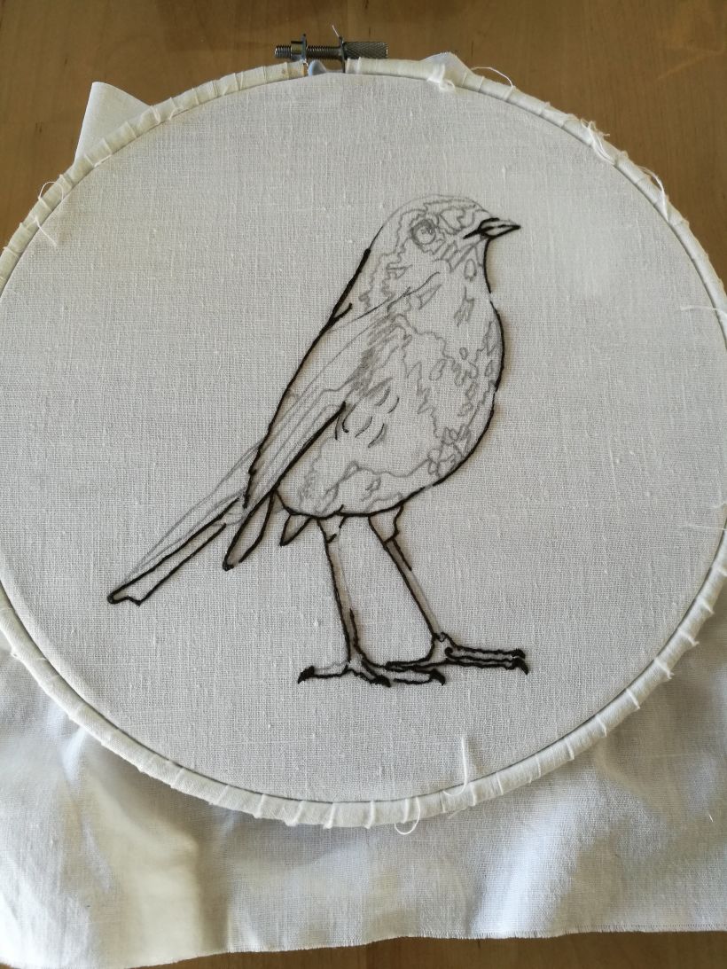 Mi Proyecto del curso: Pintar con hilo: técnicas de ilustración textil, Aquí esta mi petirrojo listo para volar 0