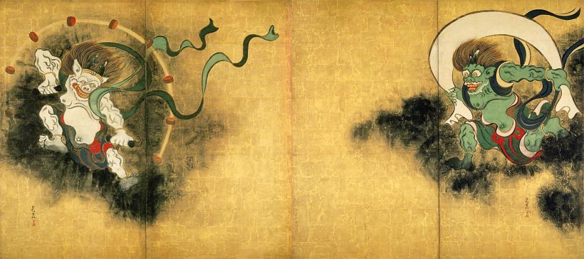 Ōgata Kōrin, 'Wind God and Thunder God', principios del siglo XVIII.