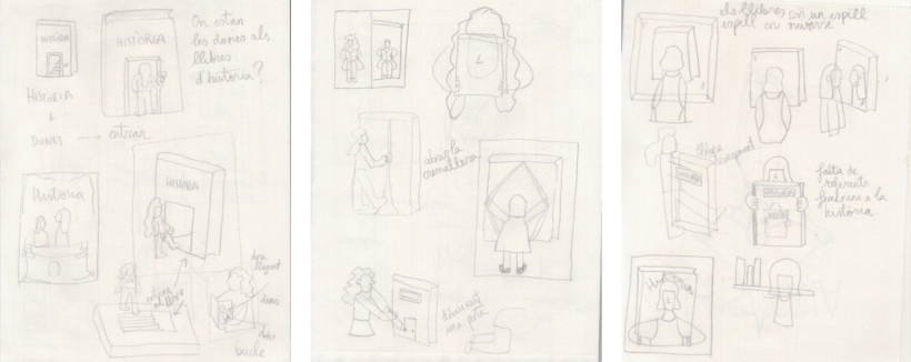 Primeros bocetos en el cuaderno.