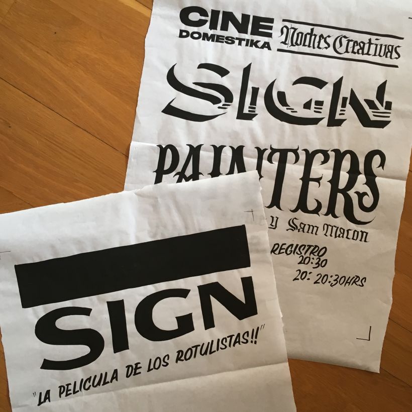 Primeros bocetos del cartel de Ivan Castro para la proyección de ‘Sing Painters’ en Cine Domestika.