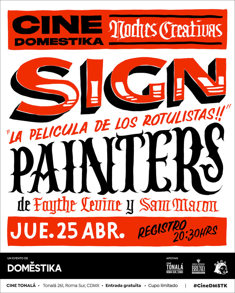 Primera versión del cartel de Ivan Castro para la proyección de ‘Sing Painters’ en Cine Domestika.