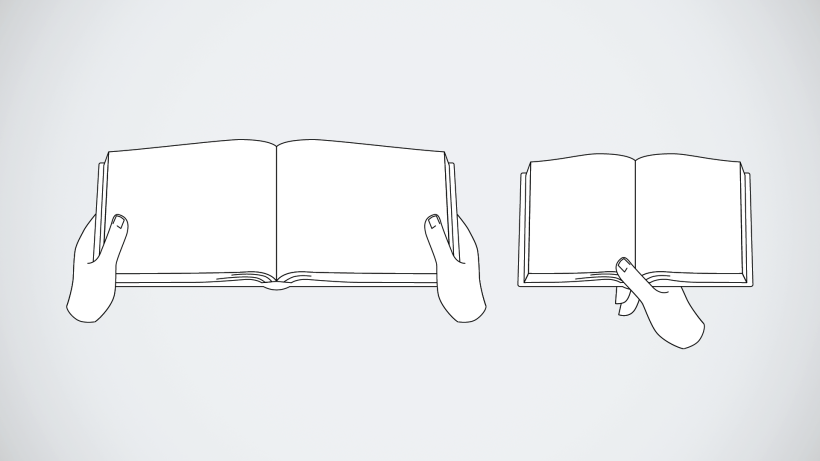 Dos formatos de libro: uno a colocar sobre las piernas y otro a sujetar con la mano