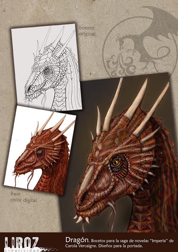 Proceso para crear el dragón de la portada del libro