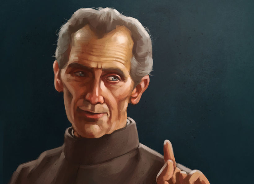 Retrato digital de Peter Cushing como el Gobernador Tarkin, según aparece en el Episodio IV de «Star Wars»
