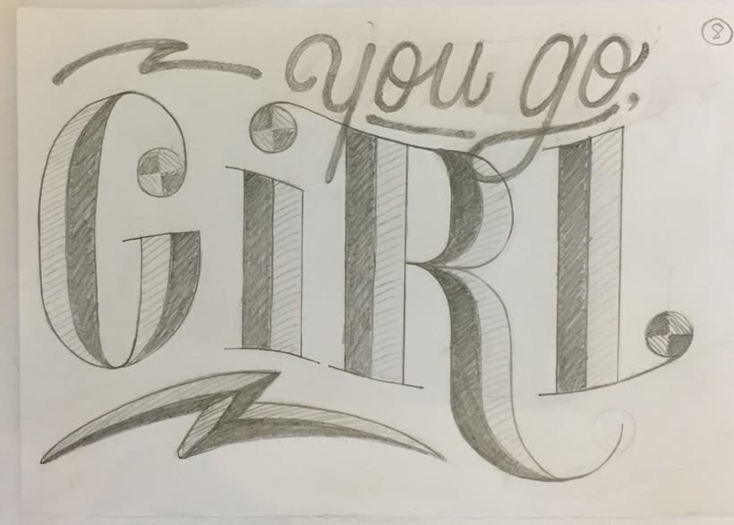 Boceto diseño de postal "you go, girl".