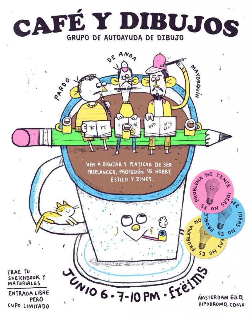 Cartel de evento "Café y dibujos"