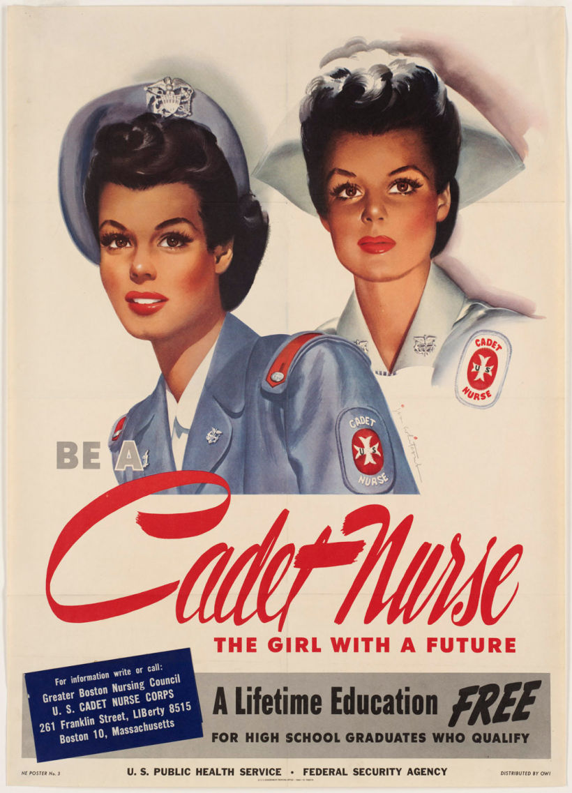 Recruiting poster for the WWII-era Cadet Nurse Corps.  United States Government Printing Office