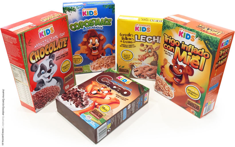 Creación de personajes para packaging de cereales Consum KIDS 11
