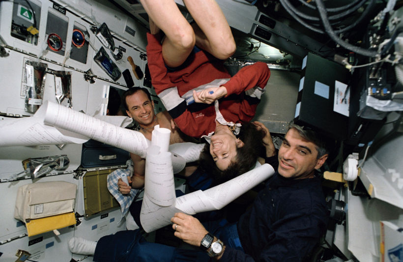  Endeavour_s middeck, the three STS-59 red shift crew members, april 9, 1994