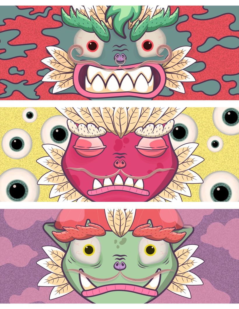 3 monstruos que representan tres trastornos ira, sueño y ansiedad 