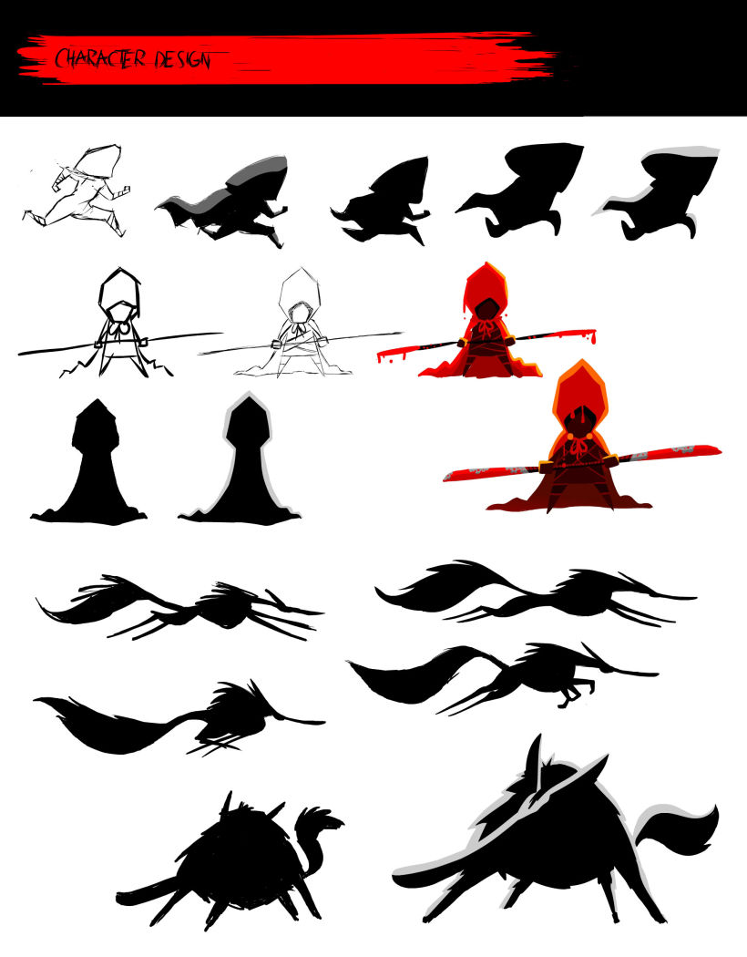 El diseño de los personajes es bastante sencillo. He jugado más con la mancha y las siluetas. 