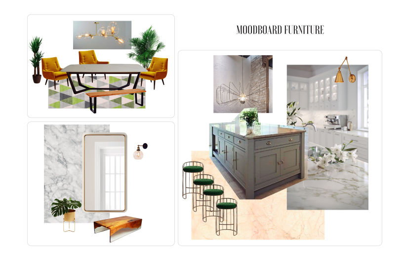 El mobiliario es de un estilo europeo clasico contemporaneo, que se complementa de otros de un estilo industrial.