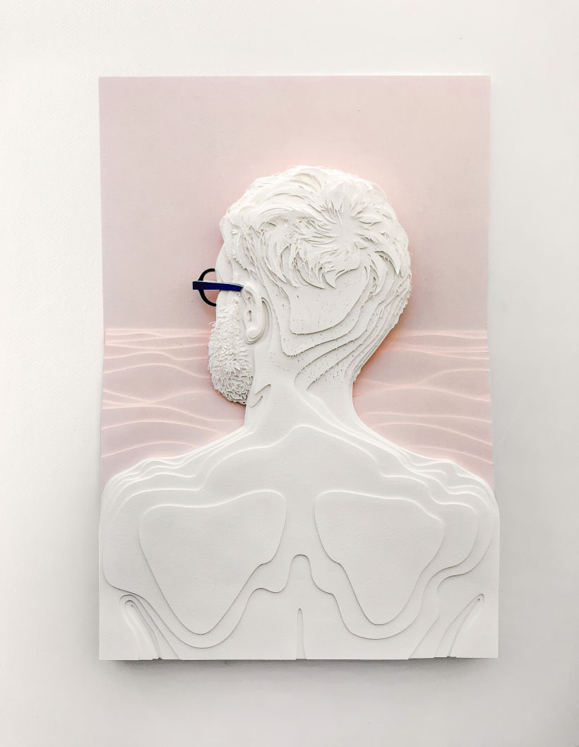 Autorretrato frente al mar, 2018 Composición tridimensional en capas de papel  58 x 75 cm