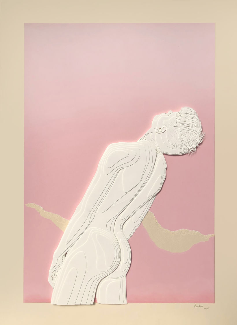 Look up, 2019 Composición tridimensional en capas de papel y tiza pastel 80 x 110 cm