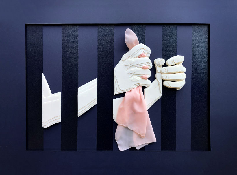 Pink handkerchief, 2019 Composición tridimensional en capas de papel y chiffon 80 x 60 cm