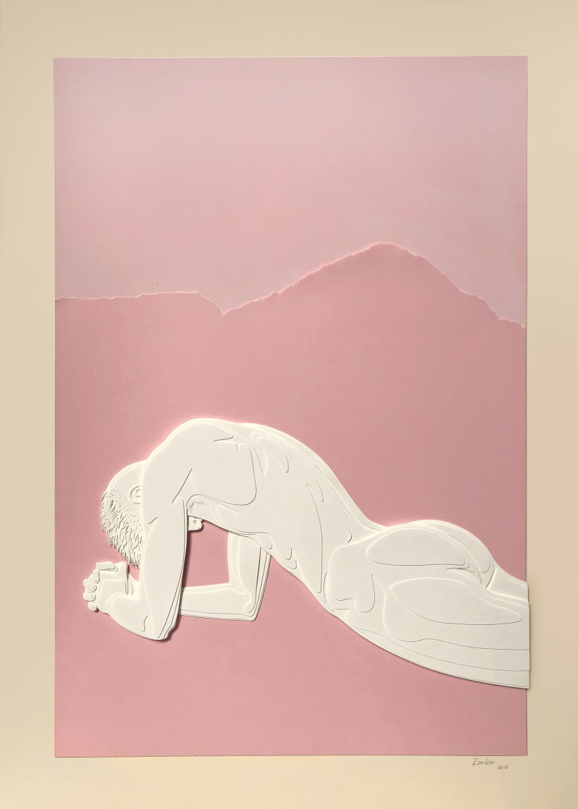 Rise up, 2019 Composición tridimensional en capas de papel y tiza pastel 80 x 110 cm