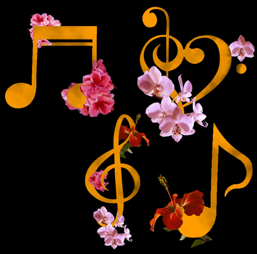 y por supuesto sin instrumentos sino hice la composición de notas músicales con flores :D 