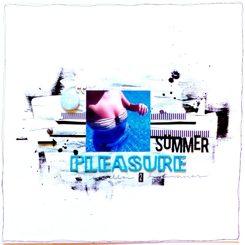 Layout "Summer Pleasure" con fondo de acrílicas y tinta china.