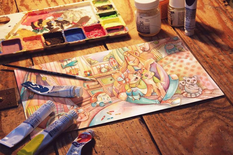 Cómic e Ilustración · Formadora Elene Urquijo · Gouache y lápiz de color