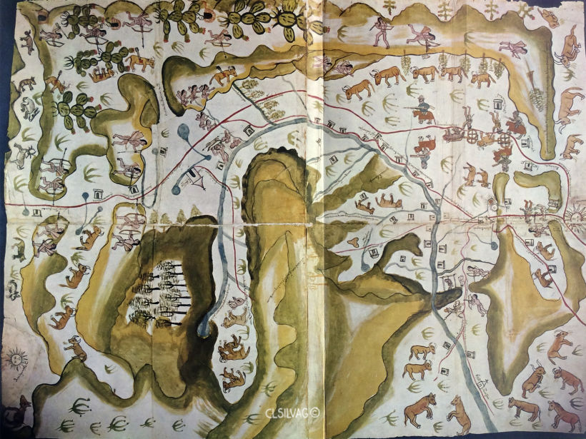Mapa anónimo del valle del río San Miguel, que alcanza hasta San Francisco de Chamacuero, México - año 1580