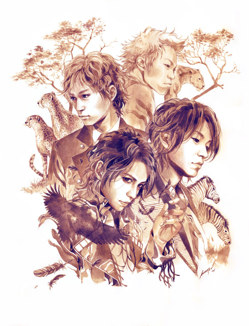 Ilustración realista de la banda japonesa L´Arc-en-Ciel. (2015)
