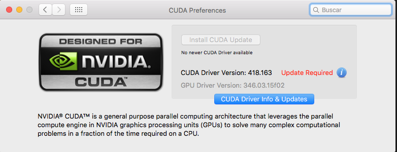 Problemas con los drivers CUDA en Mac Osx El Capitan 1