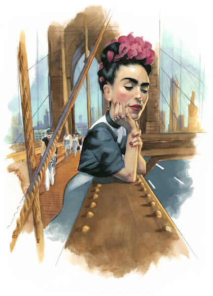 Frida Kahlo en el puente de Brooklyn