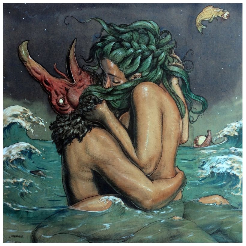 Amor en el mar de la muerte / Ilustración con acuarela 
