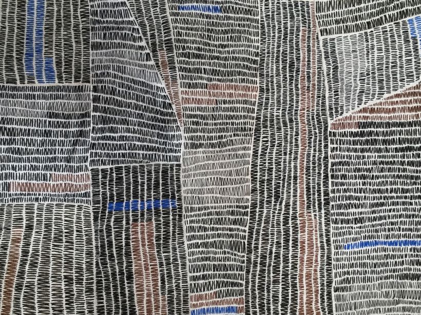 PARLOS /  Bordado a mano con hilo de algodón e hilo de seda sobre patchwork de lino./ 45 x 32 cm