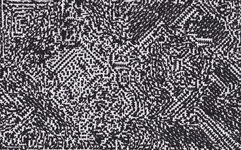 CIVILIZACIONES/  Bordado a mano con hilo de algodón sobre lienzo de cuadrillé de algodón /  29cm x 18 cm