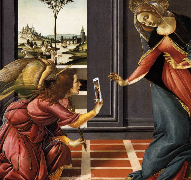 "Instagramming the Annunciation" Sandro Botticelli X Ji Lee Collaboration · #ifitweretoday