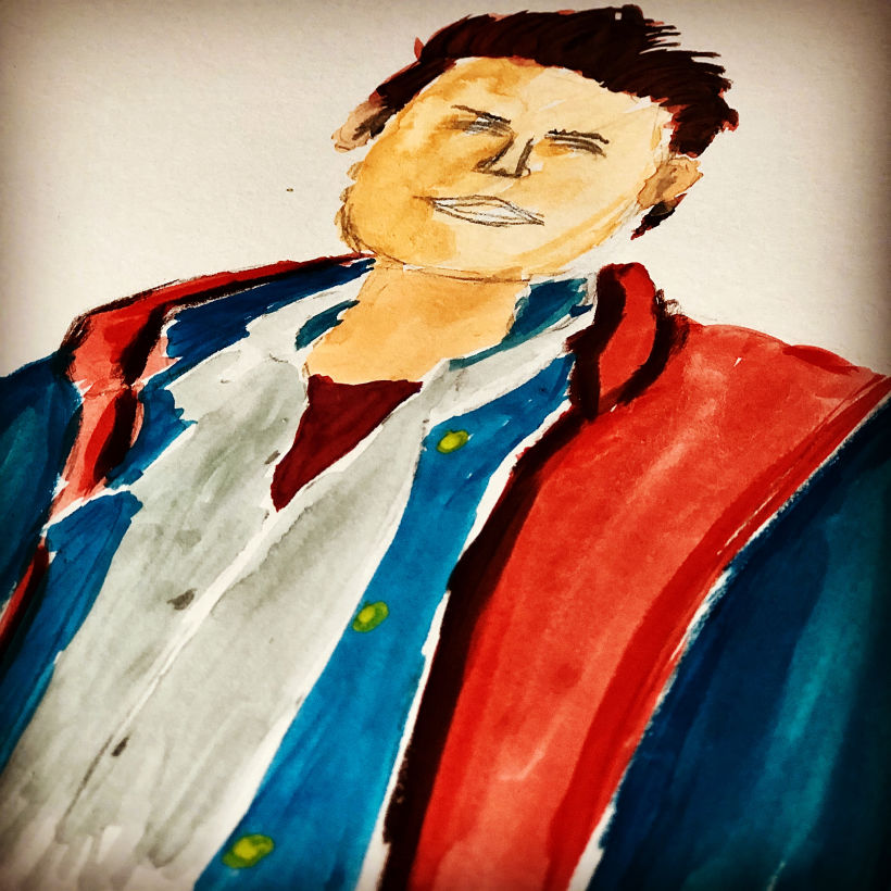 Based on McFly from Back To The Future (aquarelle). Yep, it's not good and I'm not confortable with it but I'll gave it ashot