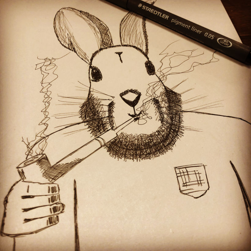 Rabbit dude based on two pictures from Internet. A dude smoking and a rabbit (obvious)! Still haven't finished it.