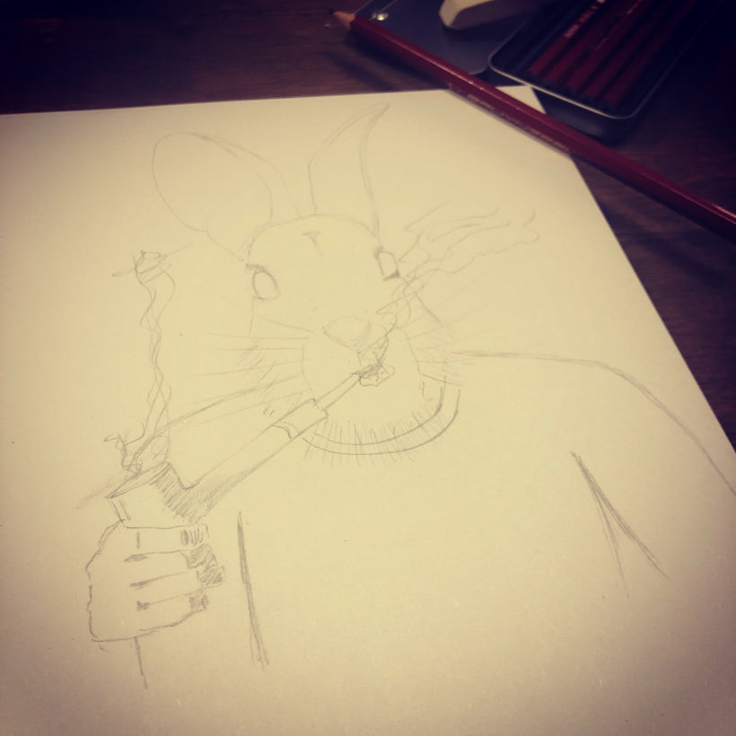 The beginning of the Rabbit dude (pencil sketch)