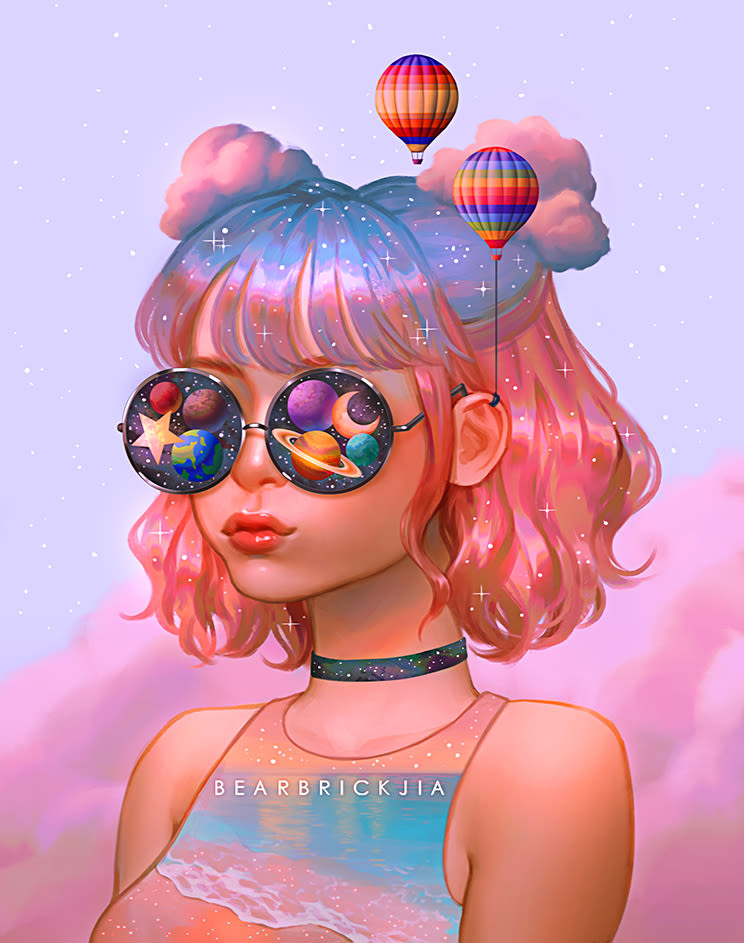 Personal project. This artwork reflects my desire on traveling in a hot air balloon, to a beach and into the space.