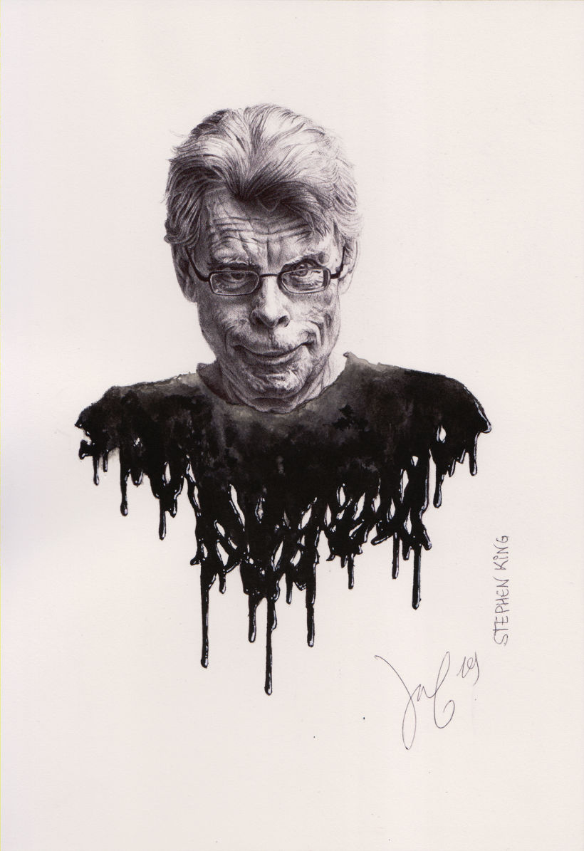 Stephen King. Bolígrafo,  tinta y bolígrafo blanco. 18 x 24 cm.