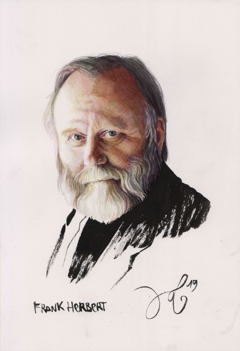 Frank Herbert. Tinta y bolígrafos. 18 x 24 cm.