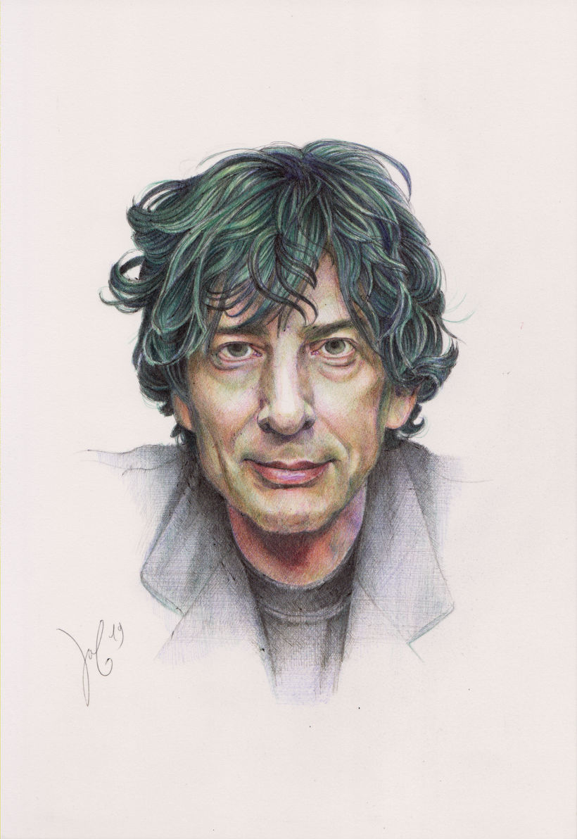 Neil Gaiman. Bolígrafos. 18 x 24 cm.