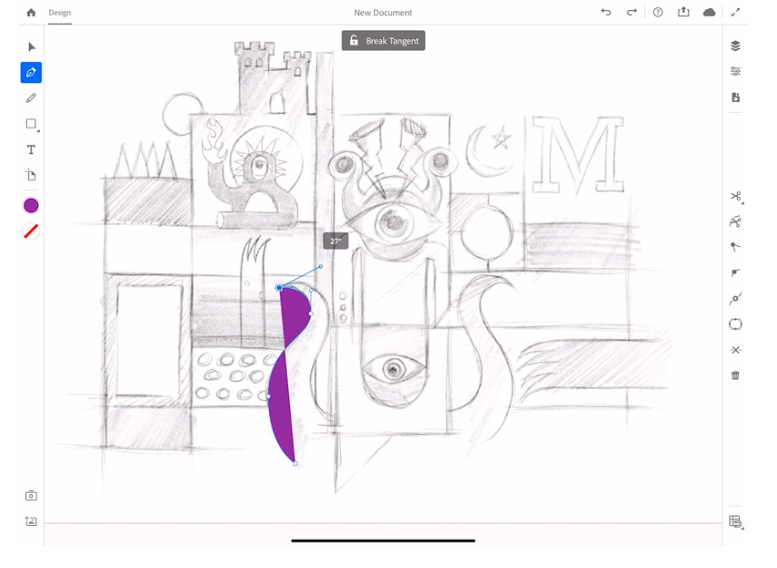 Usando la herramienta Pluma en Adobe Illustrator para iPad