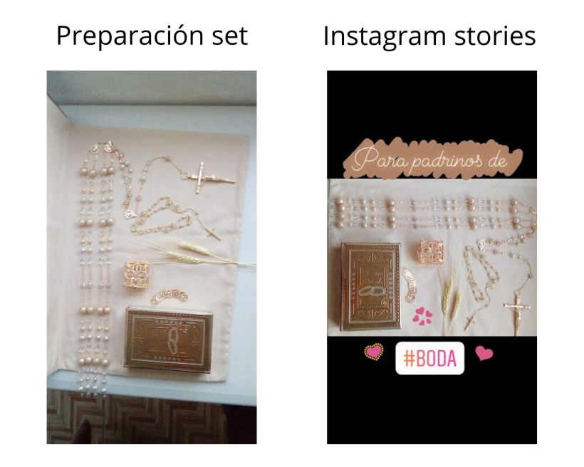 Foto 4. Preparación del set y foto editada en Instagram stories