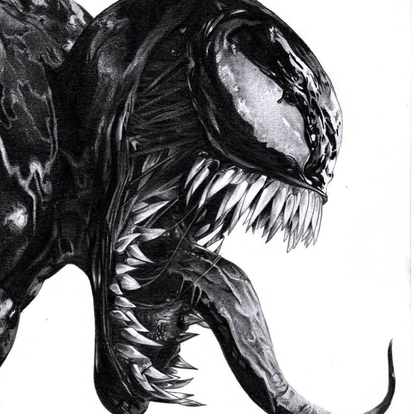 Este es un dibujo de Venom que hice a lápiz hace un tiempo, lo tomé para el proyecto del curso.