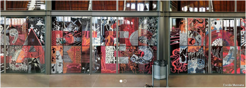 Tot l´art és polític :Mural sobre vidre sobre l´artista Renau. Una col.laboració d´alumnes de l´Escola Massana 