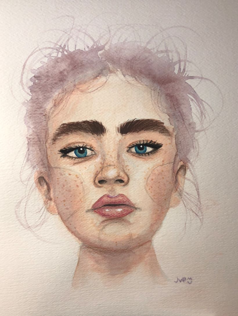 this is a purely analog portrait (watercolour + pencil)