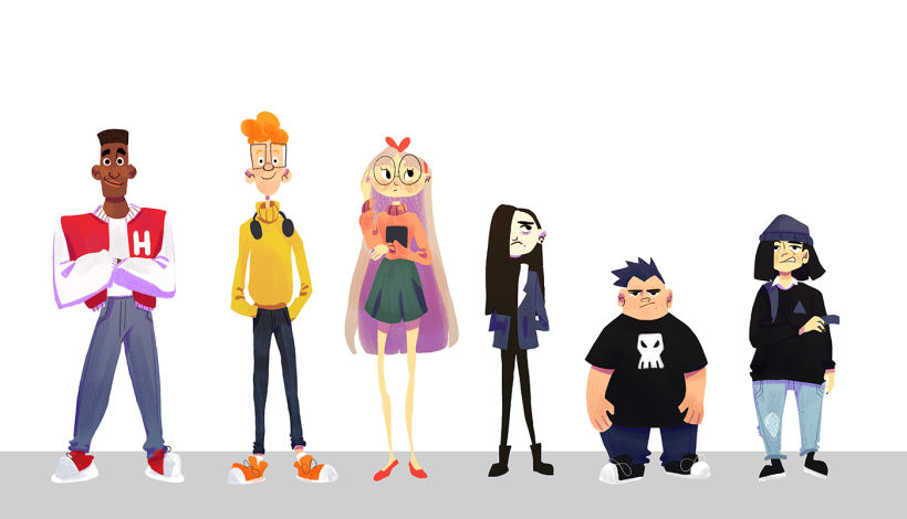 Lineup de personajes basados en adolescentes