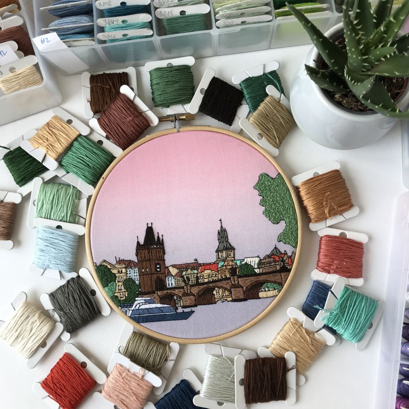 Prague number 2. Hand embroidery -1