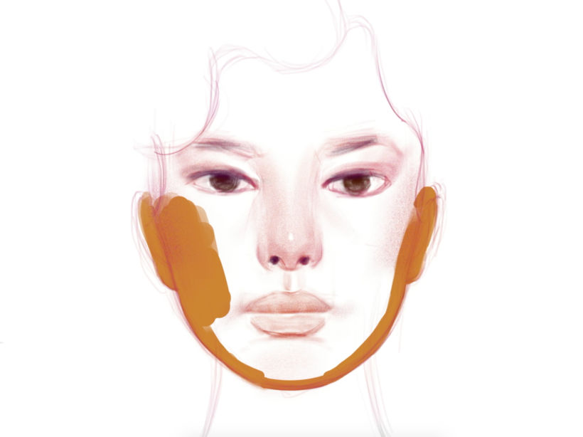 After I feel good about the face, I create a layer beneath my sketch and begin to fill in a shape that will be skin color.