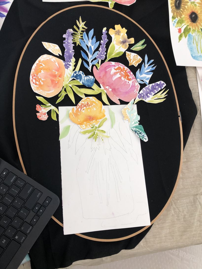 Mi Proyecto del curso: Composición floral con acrílico y bordado 1