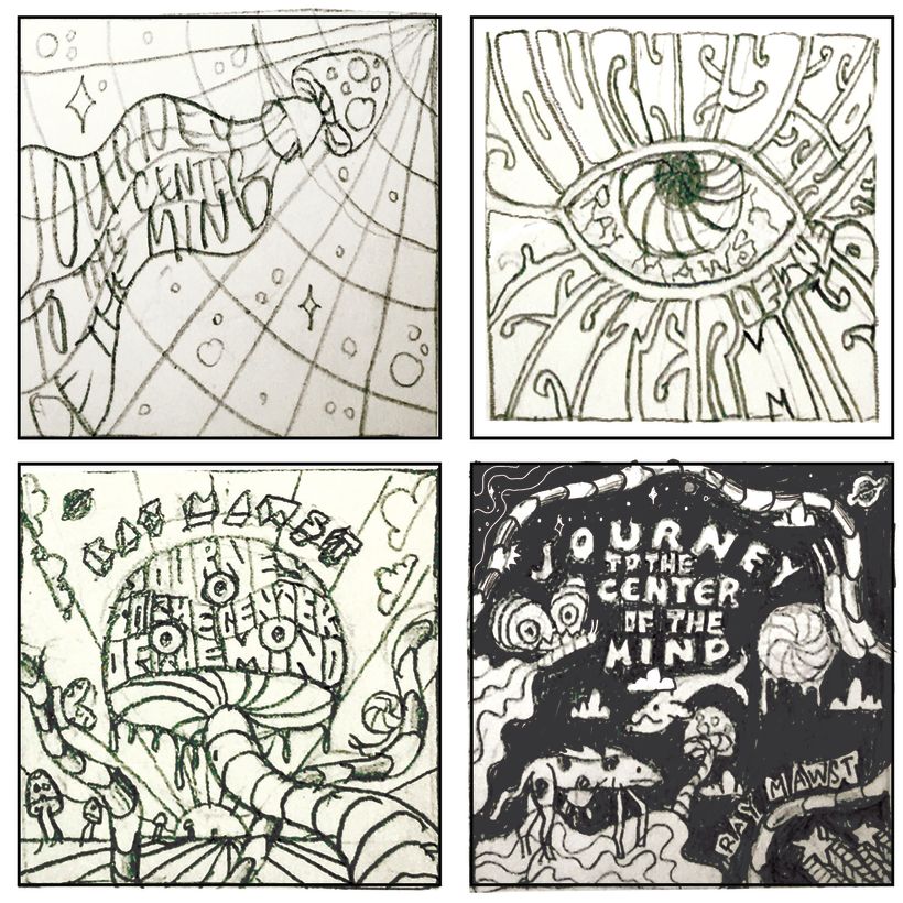Close up of a select group of thumbnail sketches that I'd like to explore further.